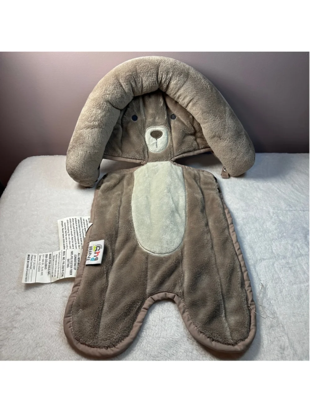 Goldbug Bear Car Seat Head Support Baby Infant Insert Brown Beige Plush